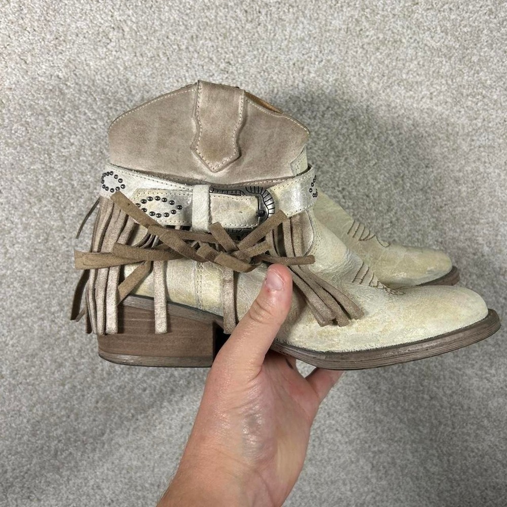 Vintage women's tassel fringe platform western low calf cowboy boots Size 9